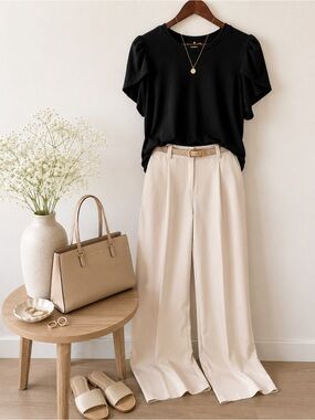 MICHAEL Michael Kors Black Puff Sleeve Top | Large | Chic Everyday Blouse